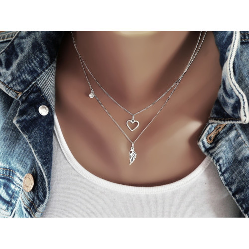 Stříbrný náhrdelník s Andělským křídlem a kamínkem na straně, stříbro ryzost 925/1000