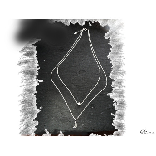 Stříbrný dvojitý náhrdelník, kulička + měsíček, stříbro ryzost 925/1000