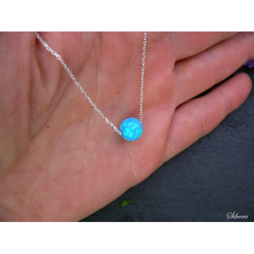 Stříbrný náhrdelník s opálem modrým, stříbro ryzost 925/1000