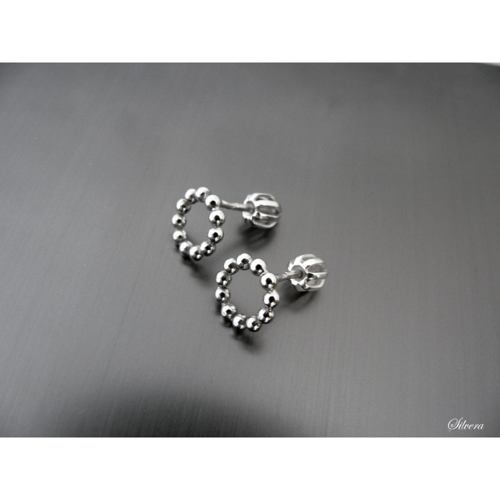 Stříbrné rhodivané naušnice Marbles, kroužky přímo na ucho, stříbro ryzost 925/1000
