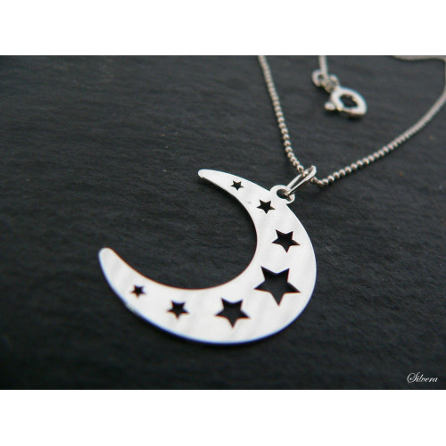 Stříbrný řetízek s přívěskem měsíc s hvězdami, Moonstar, stříbro ryzost 925/1000