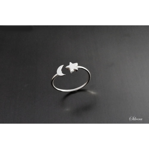 Stříbrný prstýnek Star & Moon, hvězdička + měsíček, stříbro ryzost 925/1000
