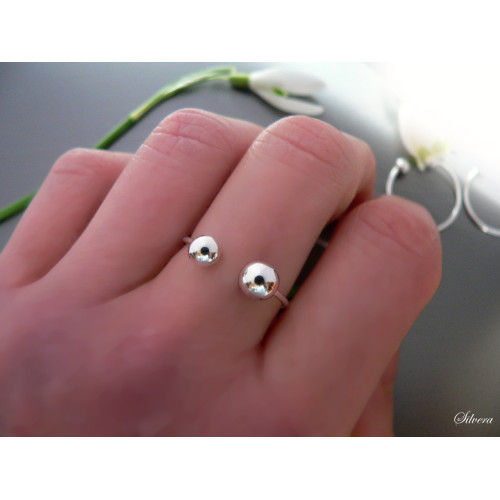 Stříbrný prsten otevřený s kuličkami Duetko, stříbro ryzost 925/1000