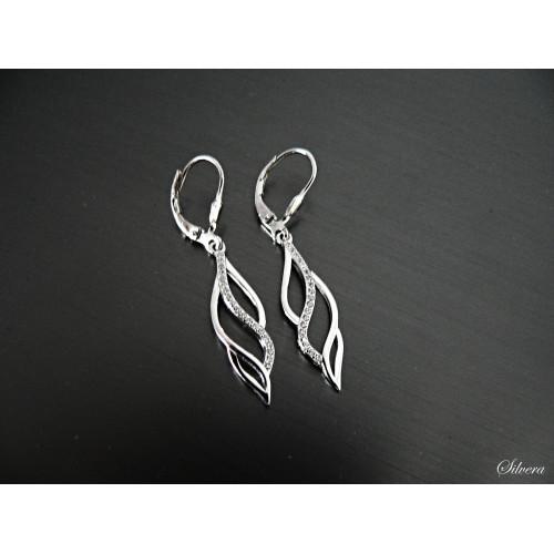 Stříbrné rhodiované naušnice visací se zirkonky, stříbro ryzost 925/10