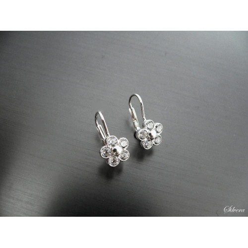 Stříbrné naušnice pomněnky, bílé kamínky, stříbro ryzost 925/1000