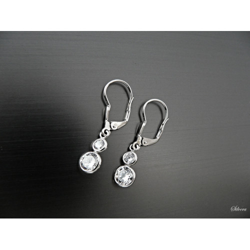 Stříbrné rhodiované naušnie Double zirkon, stříbro ryzost 925/1000