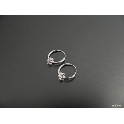 Stříbrné náušnice FLORET , minimalistické kroužky s kytičkou, stříbro ryzost 925/1000