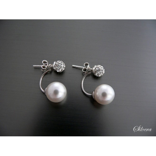 Stříbrné 925/100 naušnice Double balls Sw pearls + crystal 