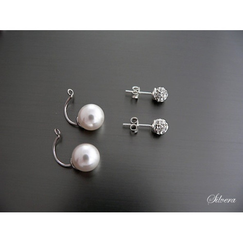 Stříbrné 925/100 naušnice Double balls Sw pearls + crystal 