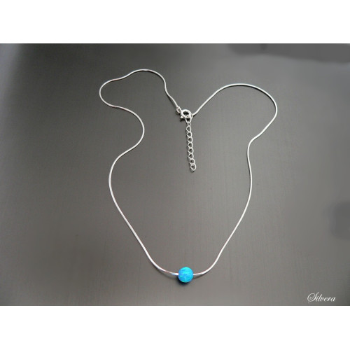 Stříbrný náhrdelník s opálem modrým, stříbro ryzost 925/1000