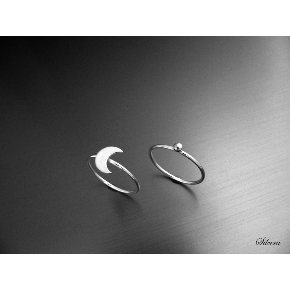 Stříbrný SET dvou prstýnků, s kuličkou a s měsíčkem, stříbro ryzost 925/1000