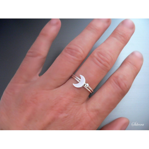 Stříbrný SET dvou prstýnků, s kuličkou a s měsíčkem, stříbro ryzost 925/1000